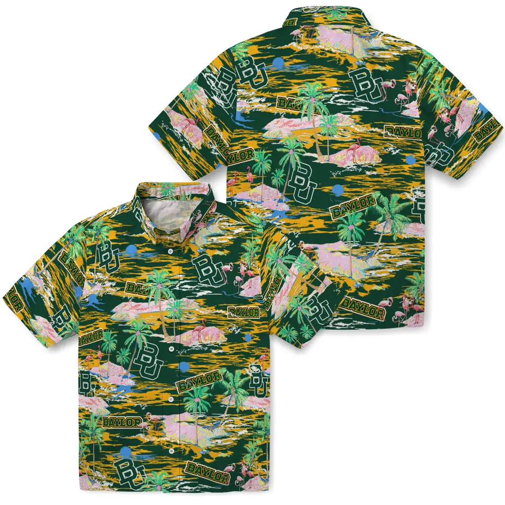 Baylor Bears Hawaiian Shirt - Hawaii Island baylor bears flamingo retreat green hawaiian shirts high quality
