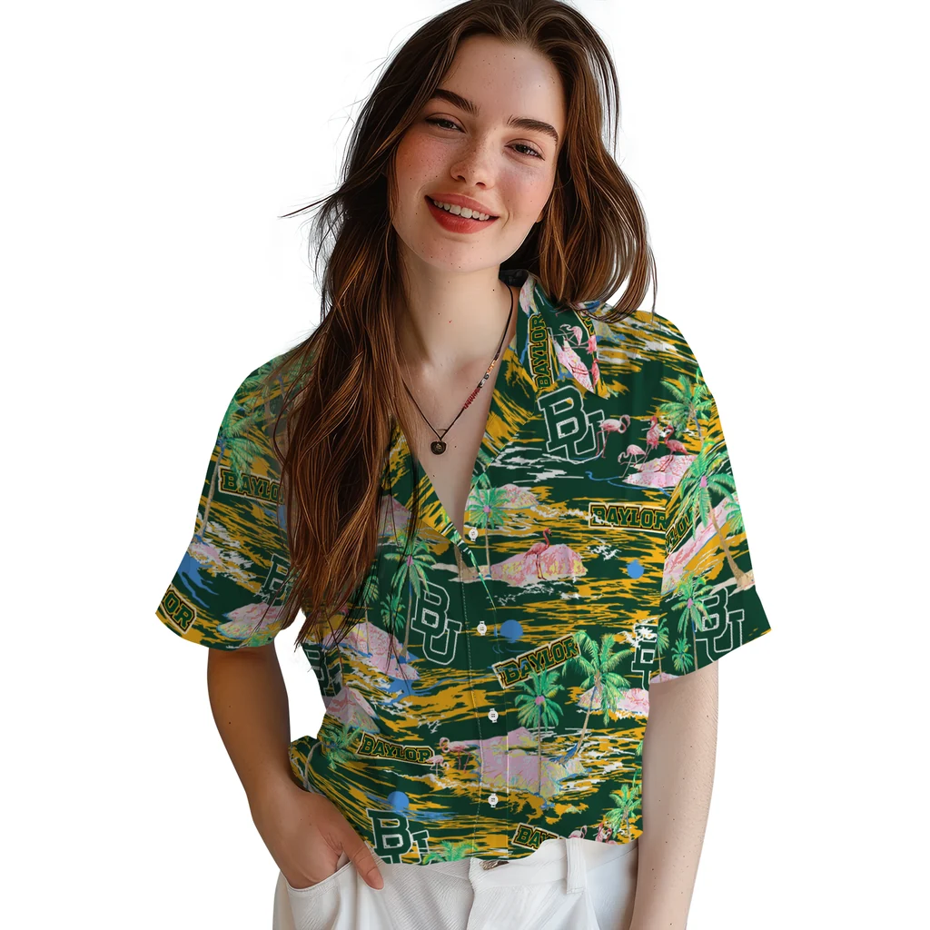 Baylor Bears Hawaiian Shirt - Hawaii Island baylor bears flamingo retreat green hawaiian shirts latest model