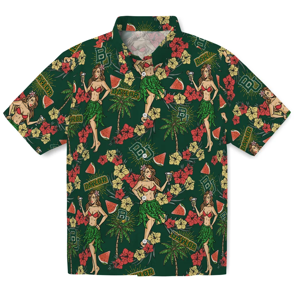 Baylor Bears Hawaiian Shirt - Hawaiian Girls Design baylor bears hawaiian girls design green hawaiian shirts best selling