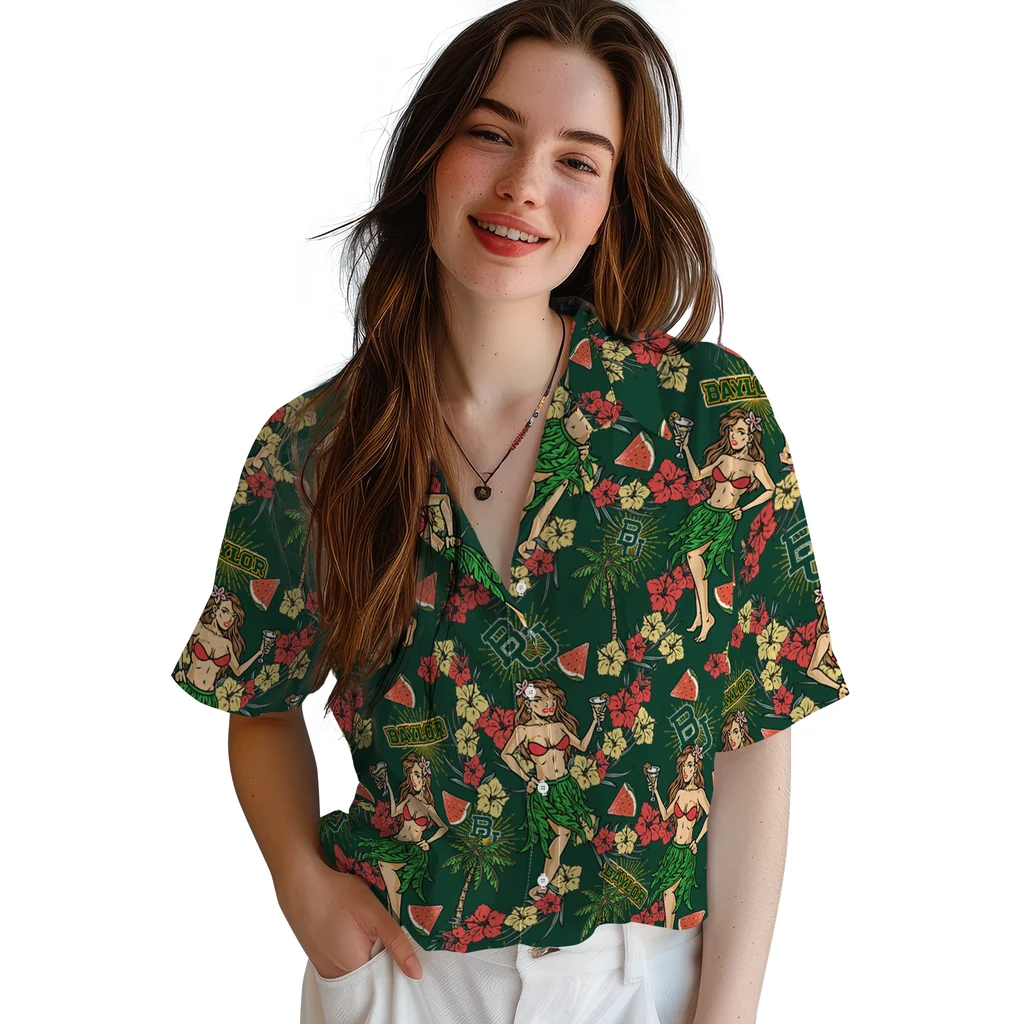 Baylor Bears Hawaiian Shirt - Hawaiian Girls Design baylor bears hawaiian girls design green hawaiian shirts latest model
