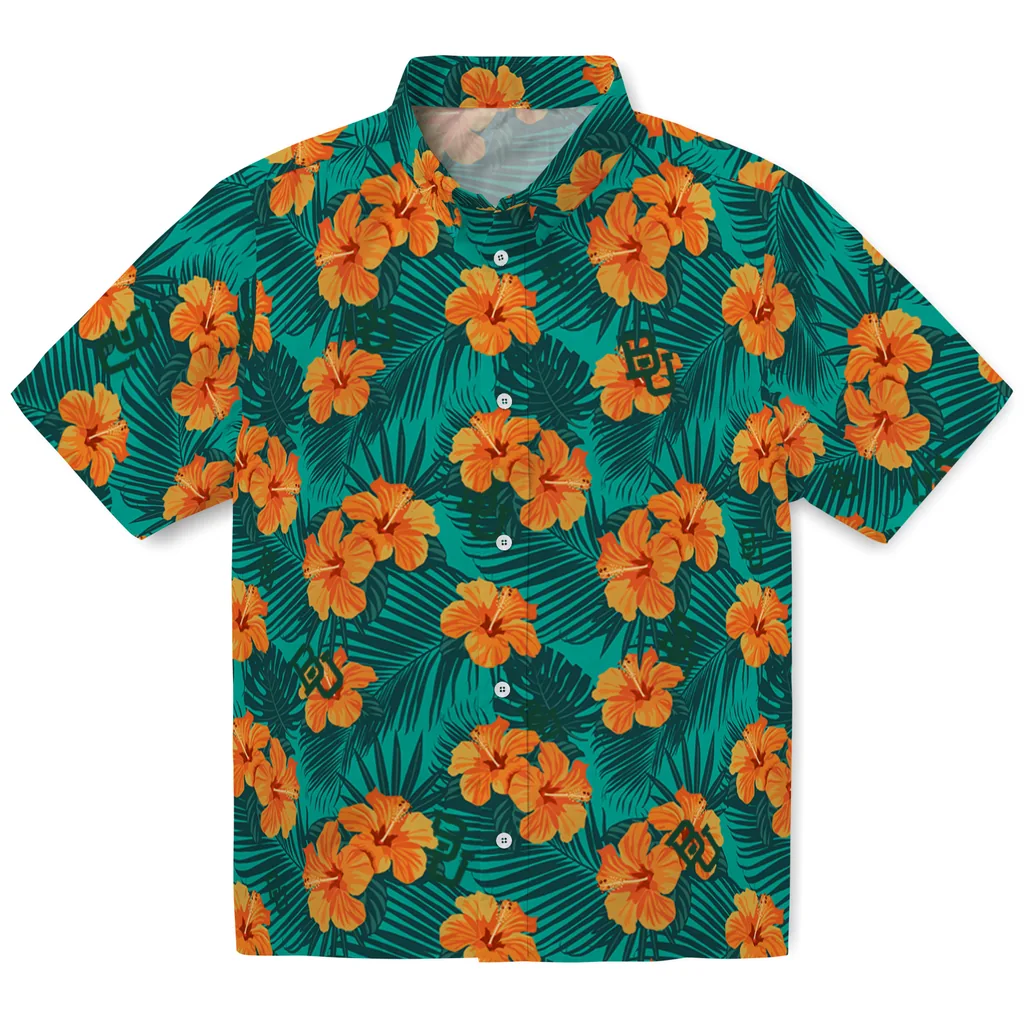 Baylor Bears Hawaiian Shirt - Hibiscus and Palm Leaves baylor bears hibiscus escape green hawaiian shirts best selling