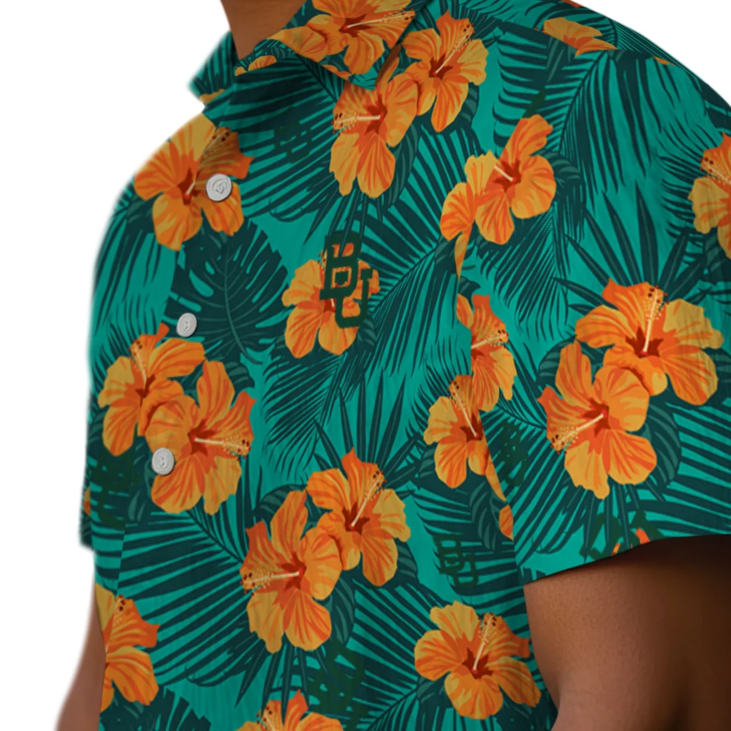 Baylor Bears Hawaiian Shirt - Hibiscus and Palm Leaves baylor bears hibiscus escape green hawaiian shirts trendy