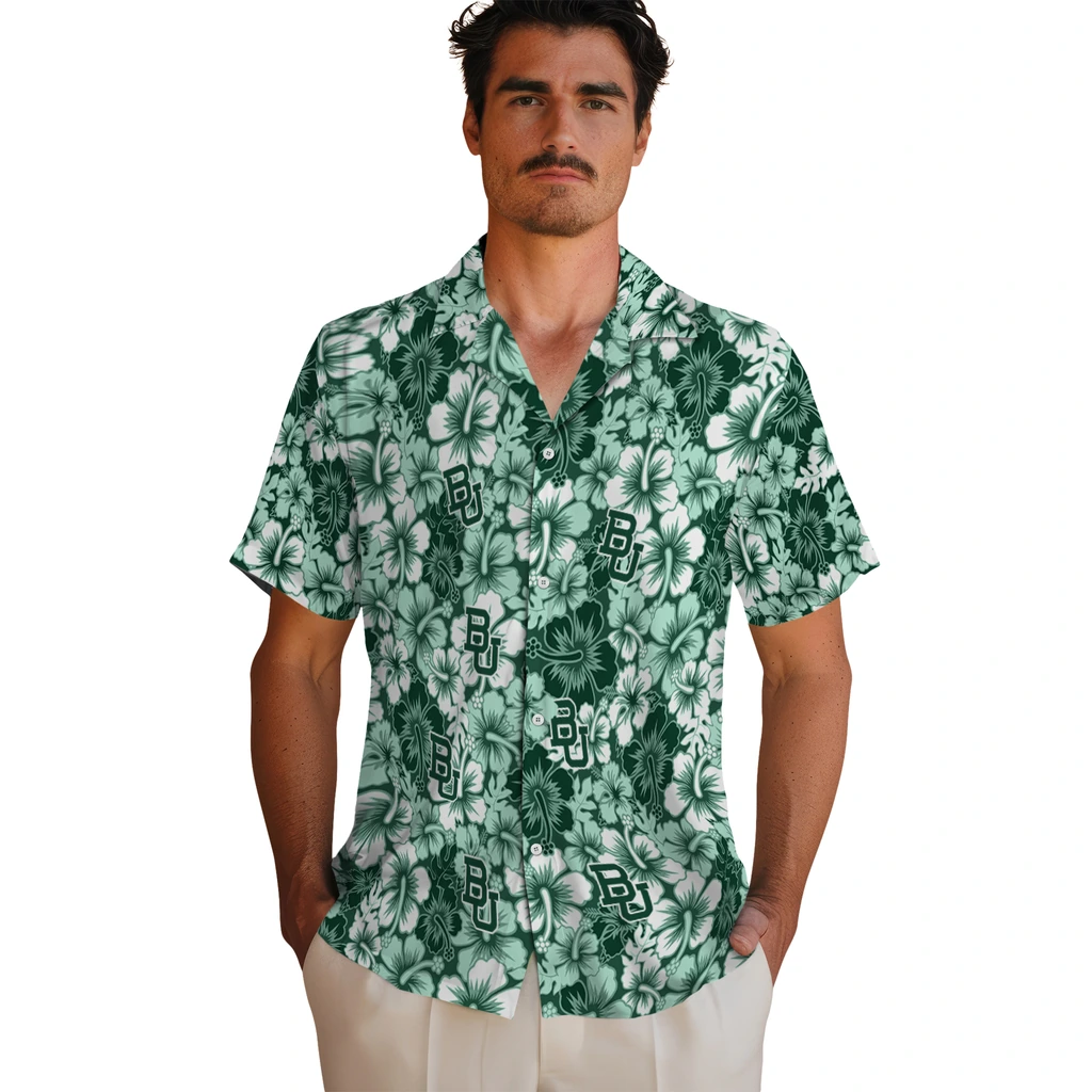 Baylor Bears Hawaiian Shirt - Hibiscus Blooms baylor bears hibiscus blooms green hawaiian shirts fashion forward