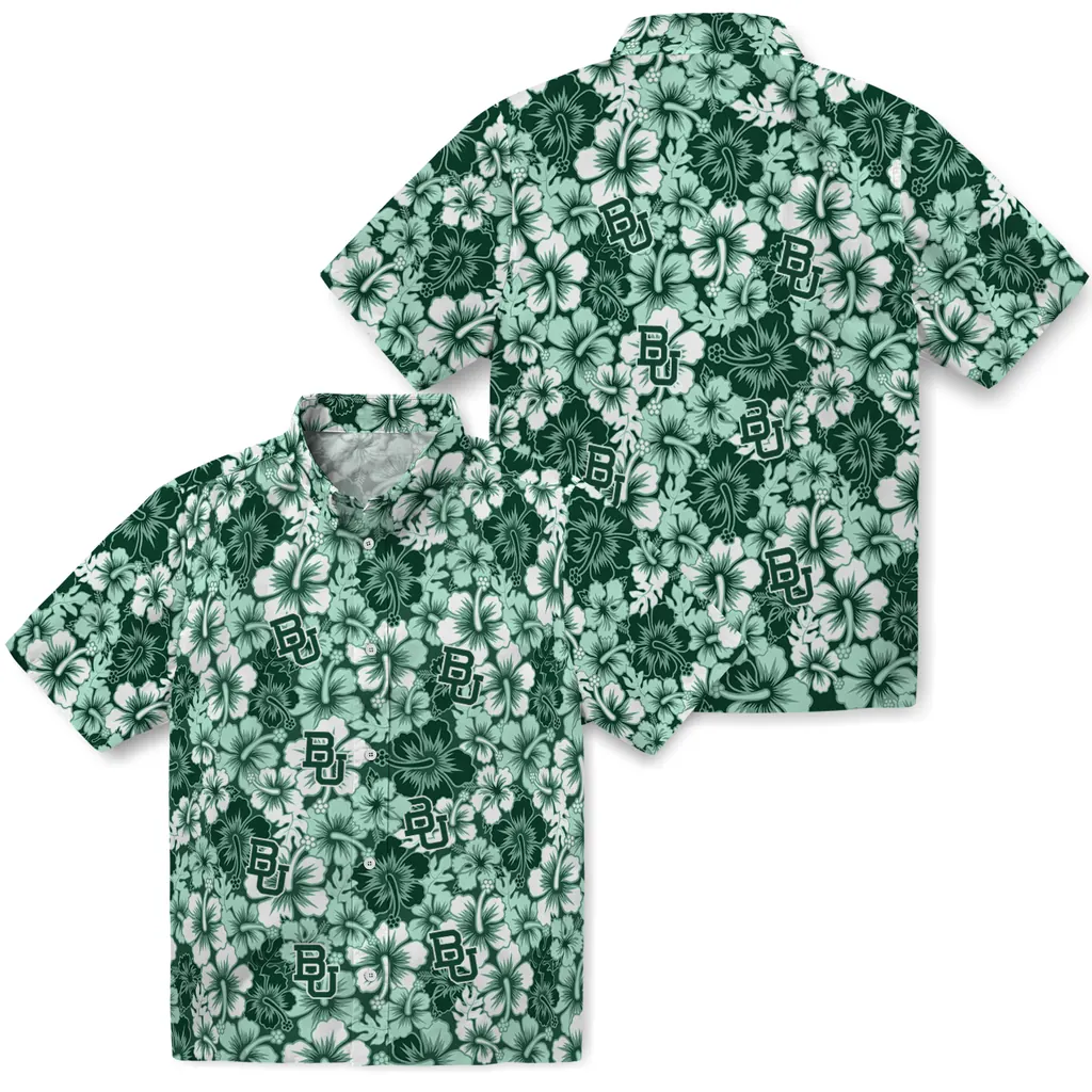 Baylor Bears Hawaiian Shirt - Hibiscus Blooms baylor bears hibiscus blooms green hawaiian shirts high quality