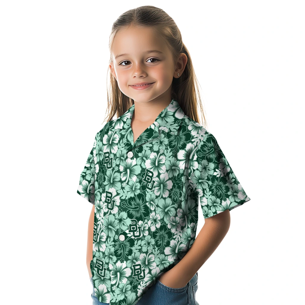 Baylor Bears Hawaiian Shirt - Hibiscus Blooms baylor bears hibiscus blooms green hawaiian shirts premium grade