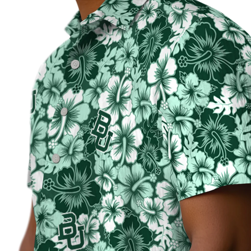 Baylor Bears Hawaiian Shirt - Hibiscus Blooms baylor bears hibiscus blooms green hawaiian shirts trendy