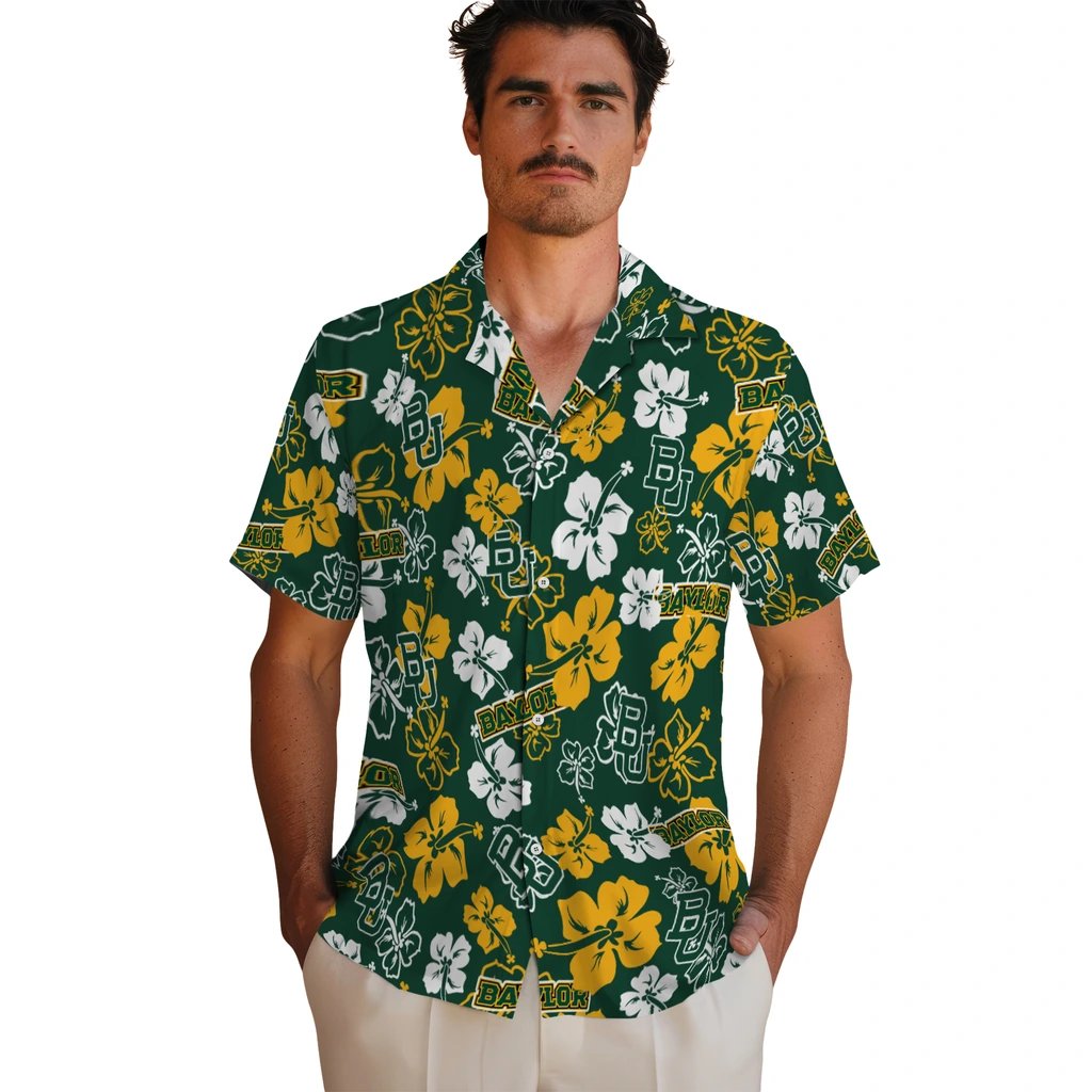 Baylor Bears Hawaiian Shirt - Hibiscus Flower Design baylor bears hibiscus bloom green hawaiian shirts fashion forward