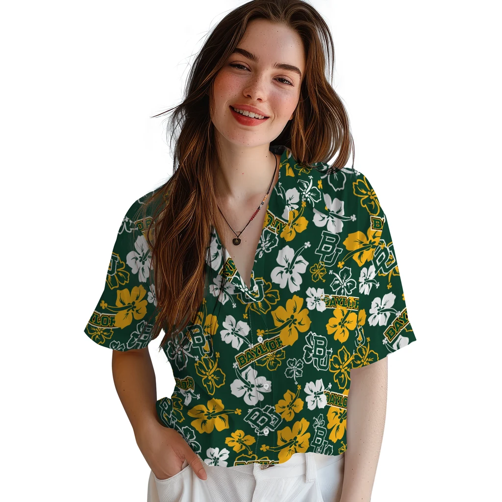 Baylor Bears Hawaiian Shirt - Hibiscus Flower Design baylor bears hibiscus bloom green hawaiian shirts latest model