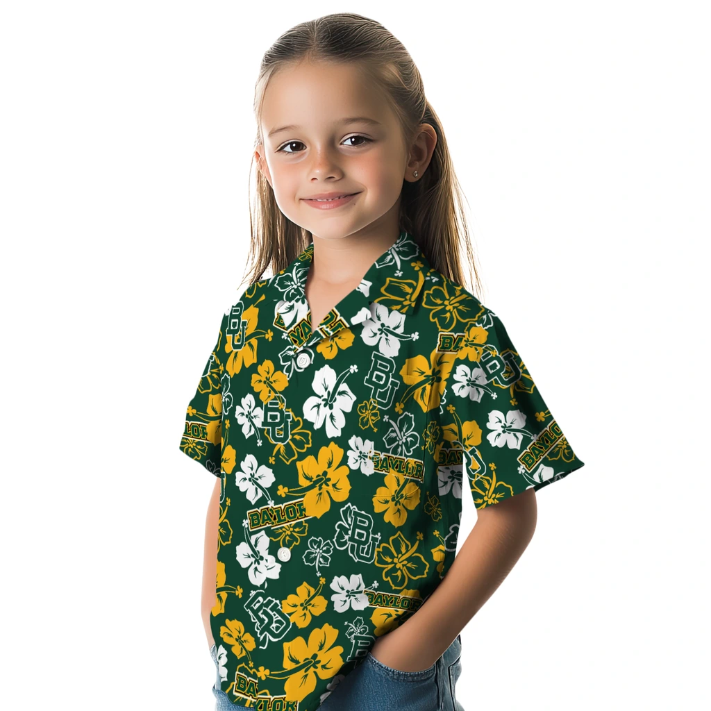 Baylor Bears Hawaiian Shirt - Hibiscus Flower Design baylor bears hibiscus bloom green hawaiian shirts premium grade