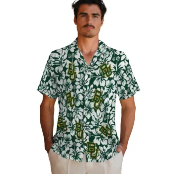 baylor bears hibiscus motif green white hawaiian shirts fashion forward