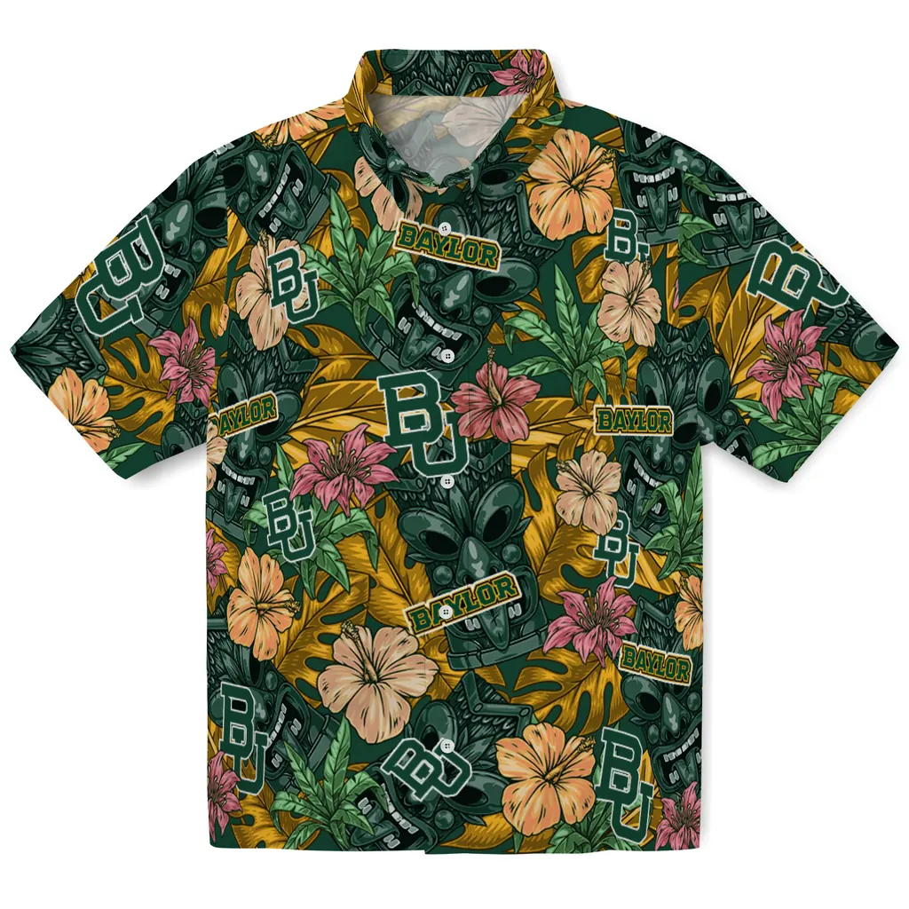 Baylor Bears Hawaiian Shirt - Hibiscus Tiki Jungle baylor bears tiki jungle green hawaiian shirts best selling