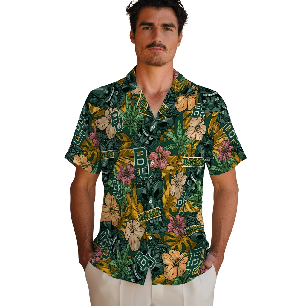 Baylor Bears Hawaiian Shirt - Hibiscus Tiki Jungle baylor bears tiki jungle green hawaiian shirts fashion forward