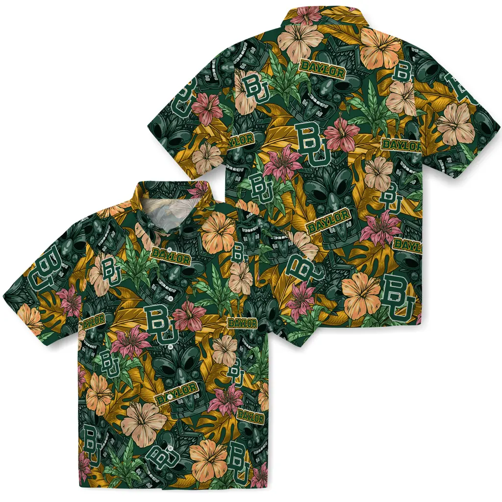 Baylor Bears Hawaiian Shirt - Hibiscus Tiki Jungle baylor bears tiki jungle green hawaiian shirts high quality