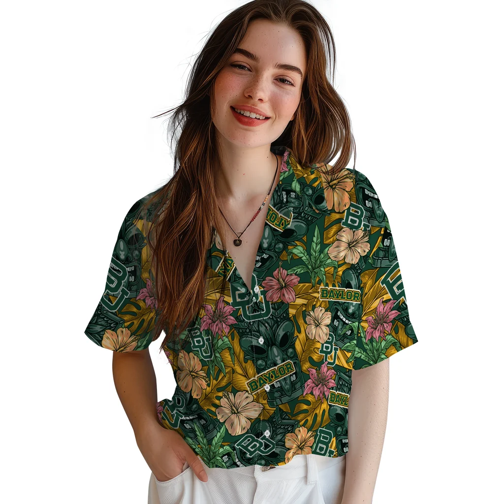 Baylor Bears Hawaiian Shirt - Hibiscus Tiki Jungle baylor bears tiki jungle green hawaiian shirts latest model