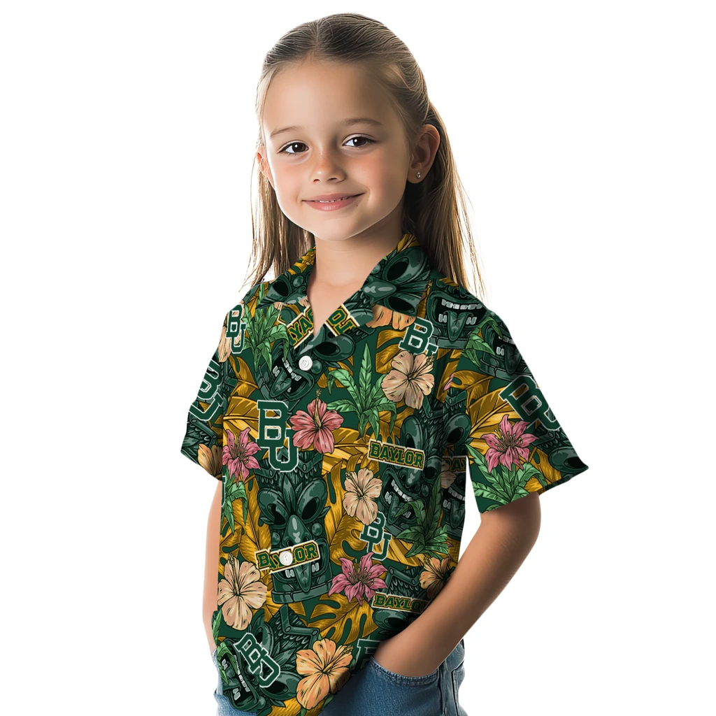 Baylor Bears Hawaiian Shirt - Hibiscus Tiki Jungle baylor bears tiki jungle green hawaiian shirts premium grade