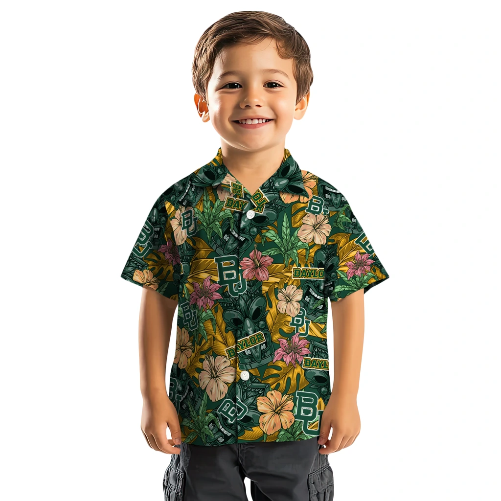 Baylor Bears Hawaiian Shirt - Hibiscus Tiki Jungle baylor bears tiki jungle green hawaiian shirts top rated