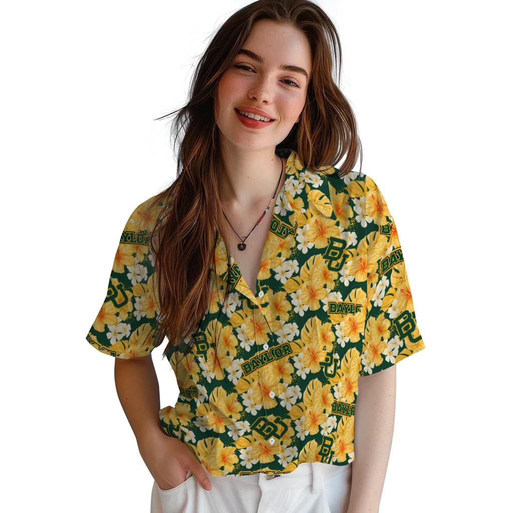 Baylor Bears Hawaiian Shirt - Hibiscus Tropics baylor bears hibiscus tropics green yellow hawaiian shirts latest model