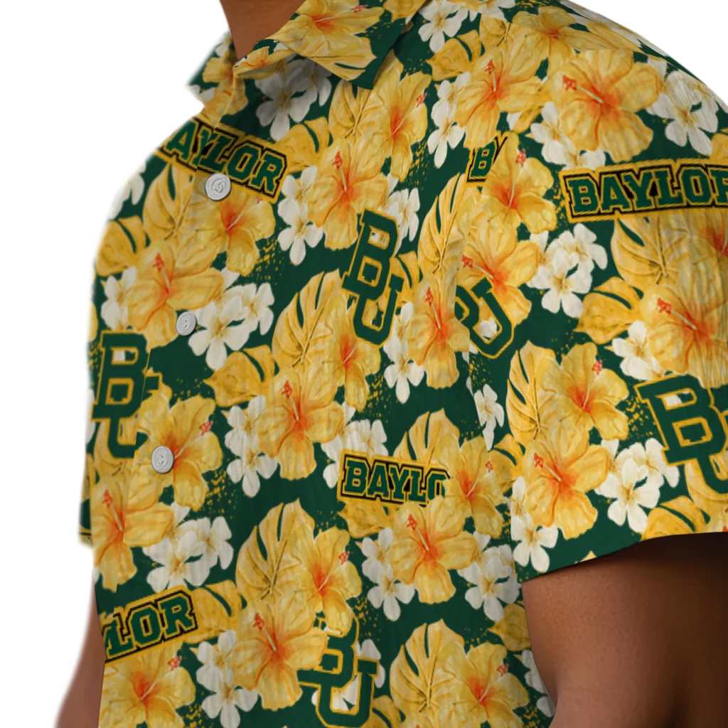 Baylor Bears Hawaiian Shirt - Hibiscus Tropics baylor bears hibiscus tropics green yellow hawaiian shirts trendy