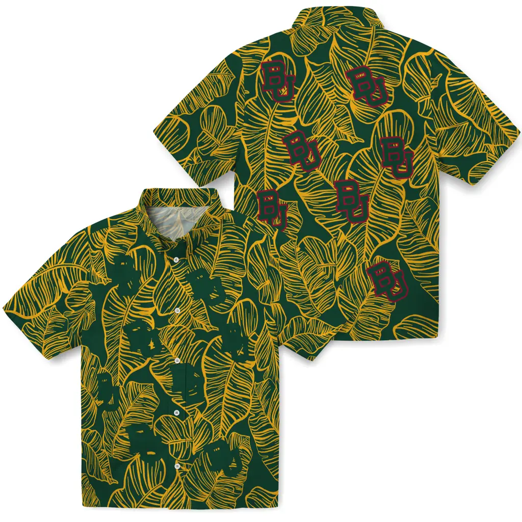 Baylor Bears Hawaiian Shirt - Leaf Outline baylor bears leaf outline green hawaiian shirts high quality
