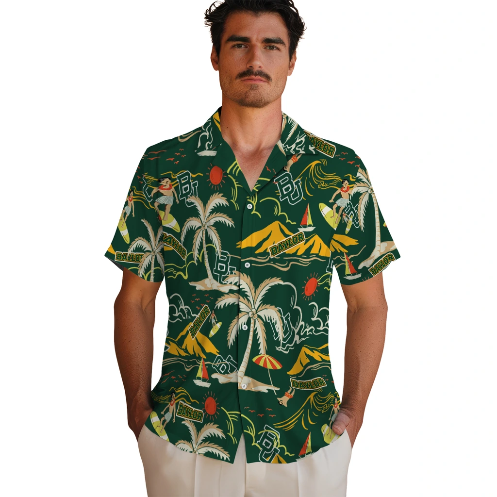 Baylor Bears Hawaiian Shirt - Palm Tree Island baylor bears palm tree island green hawaiian shirts fashion forward