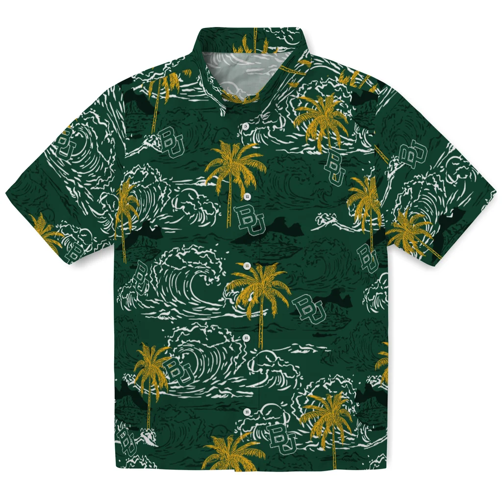 Baylor Bears Hawaiian Shirt - Wave Palm baylor bears wave palm green hawaiian shirts best selling