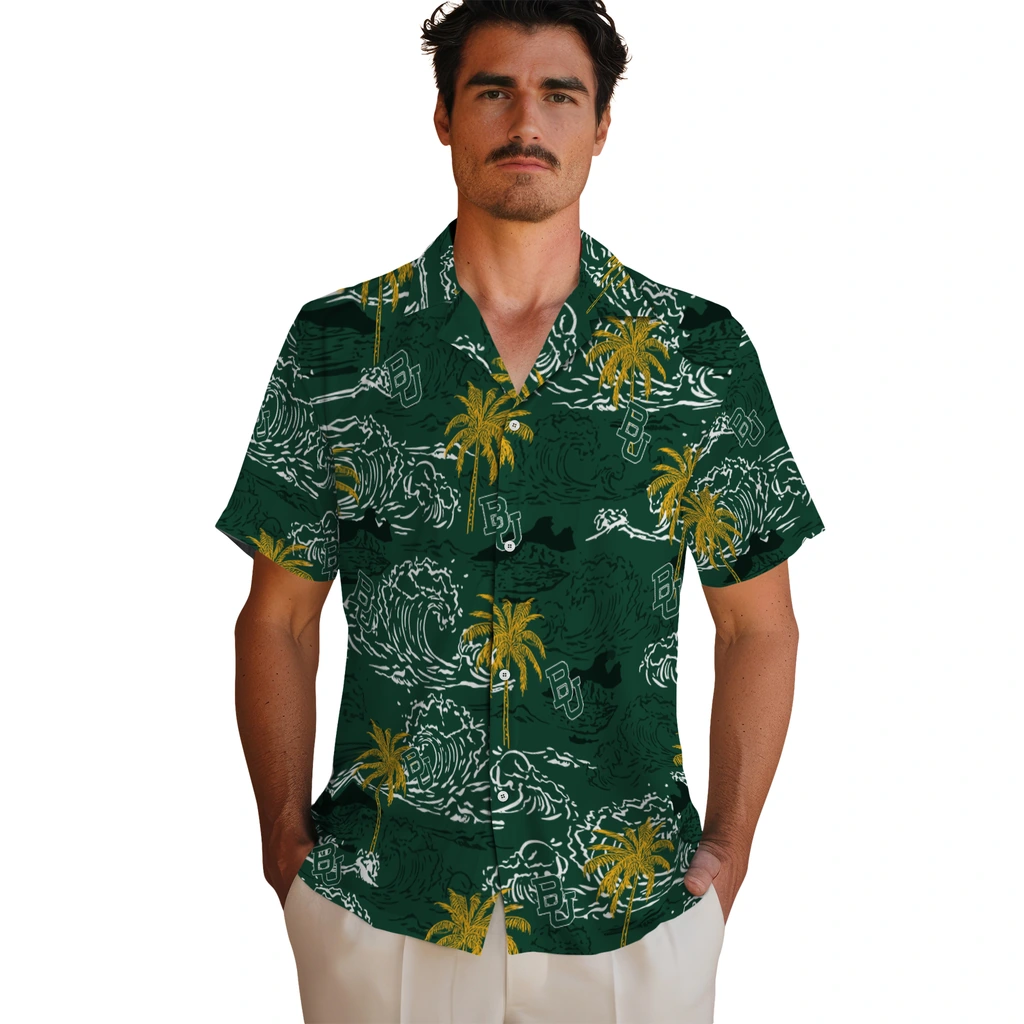 Baylor Bears Hawaiian Shirt - Wave Palm baylor bears wave palm green hawaiian shirts fashion forward
