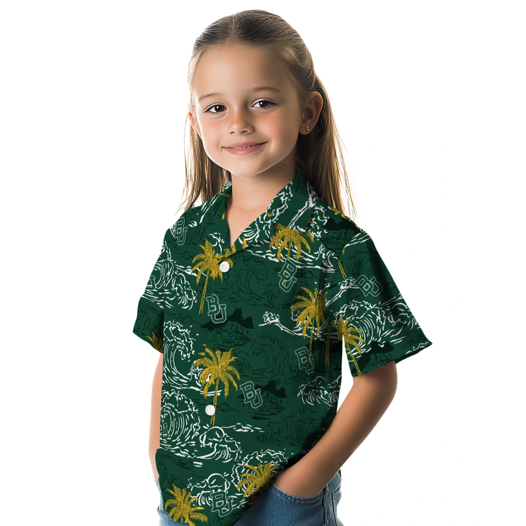 Baylor Bears Hawaiian Shirt - Wave Palm baylor bears wave palm green hawaiian shirts premium grade