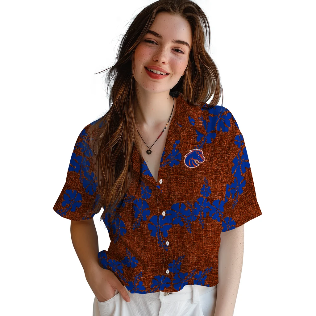Boise State Broncos Hawaiian Shirt - 50th State Flower boise state broncos hibiscus petals orange hawaiian shirts latest model
