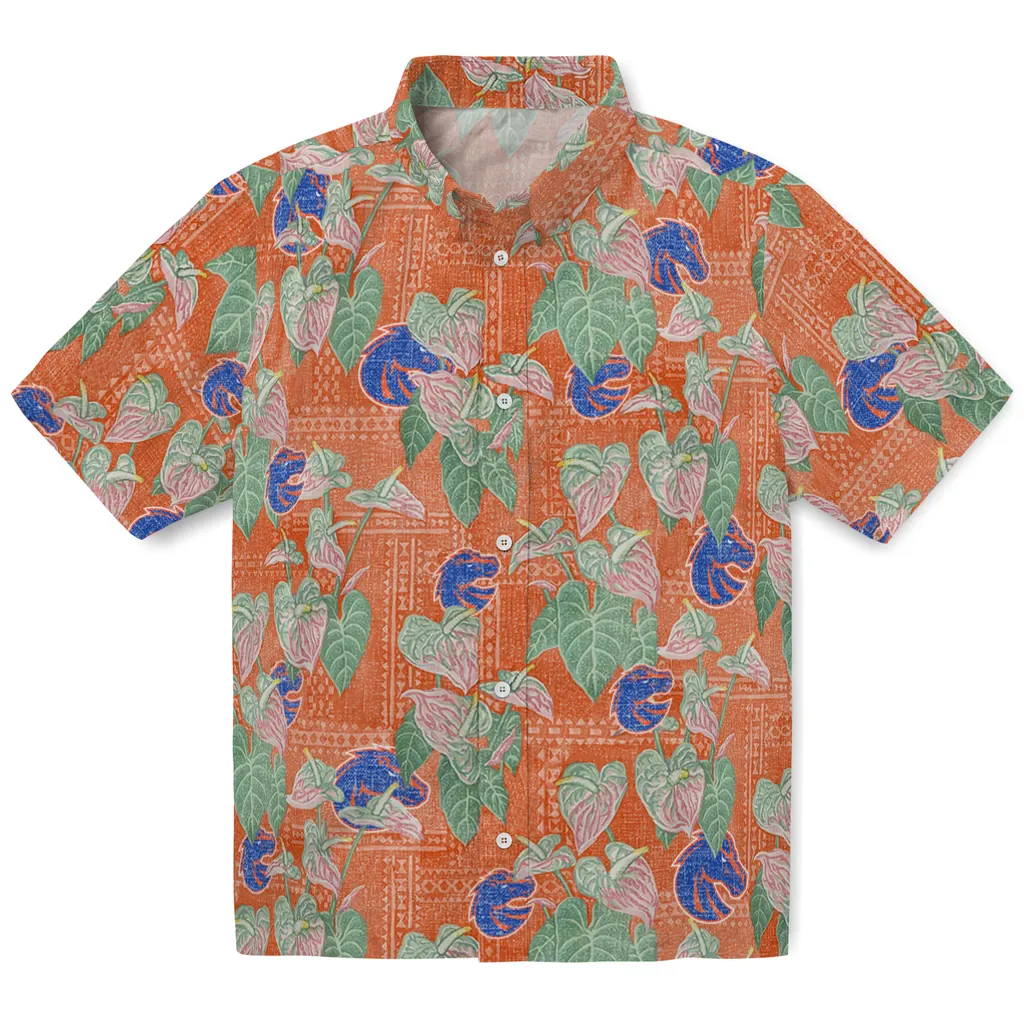 Boise State Broncos Hawaiian Shirt - Anthurium Overlay boise state broncos anthurium overlay orange hawaiian shirts best selling