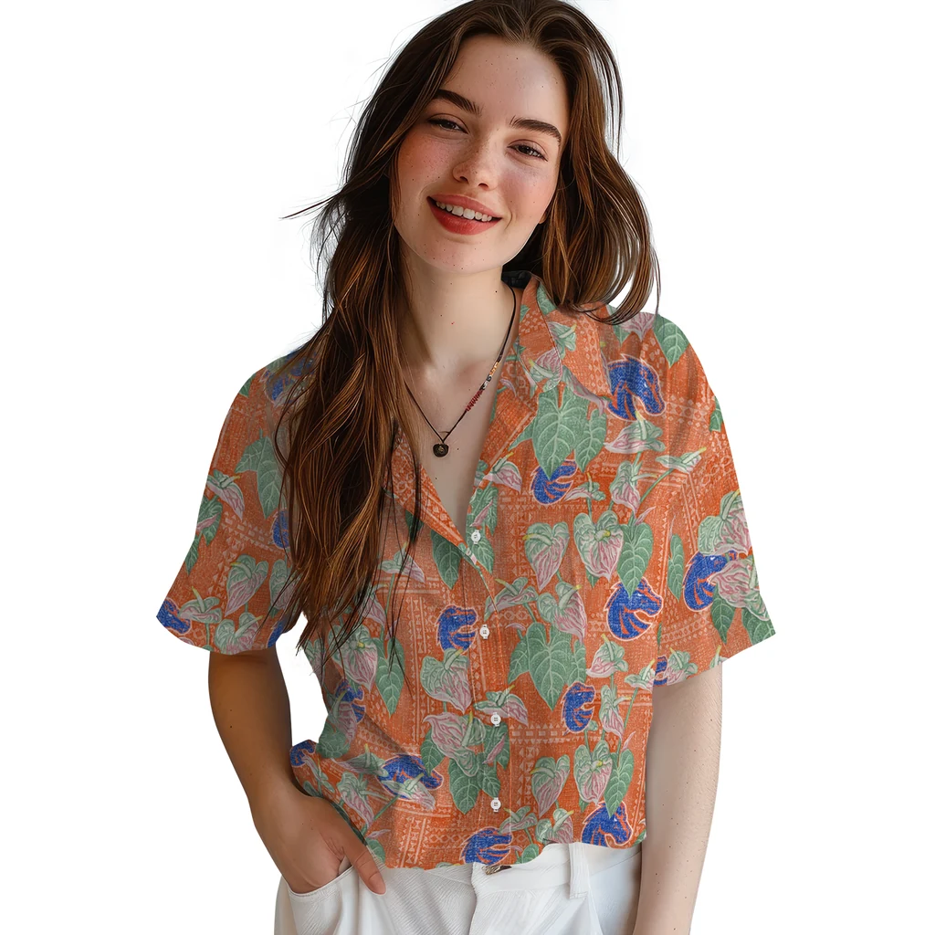 Boise State Broncos Hawaiian Shirt - Anthurium Overlay boise state broncos anthurium overlay orange hawaiian shirts latest model