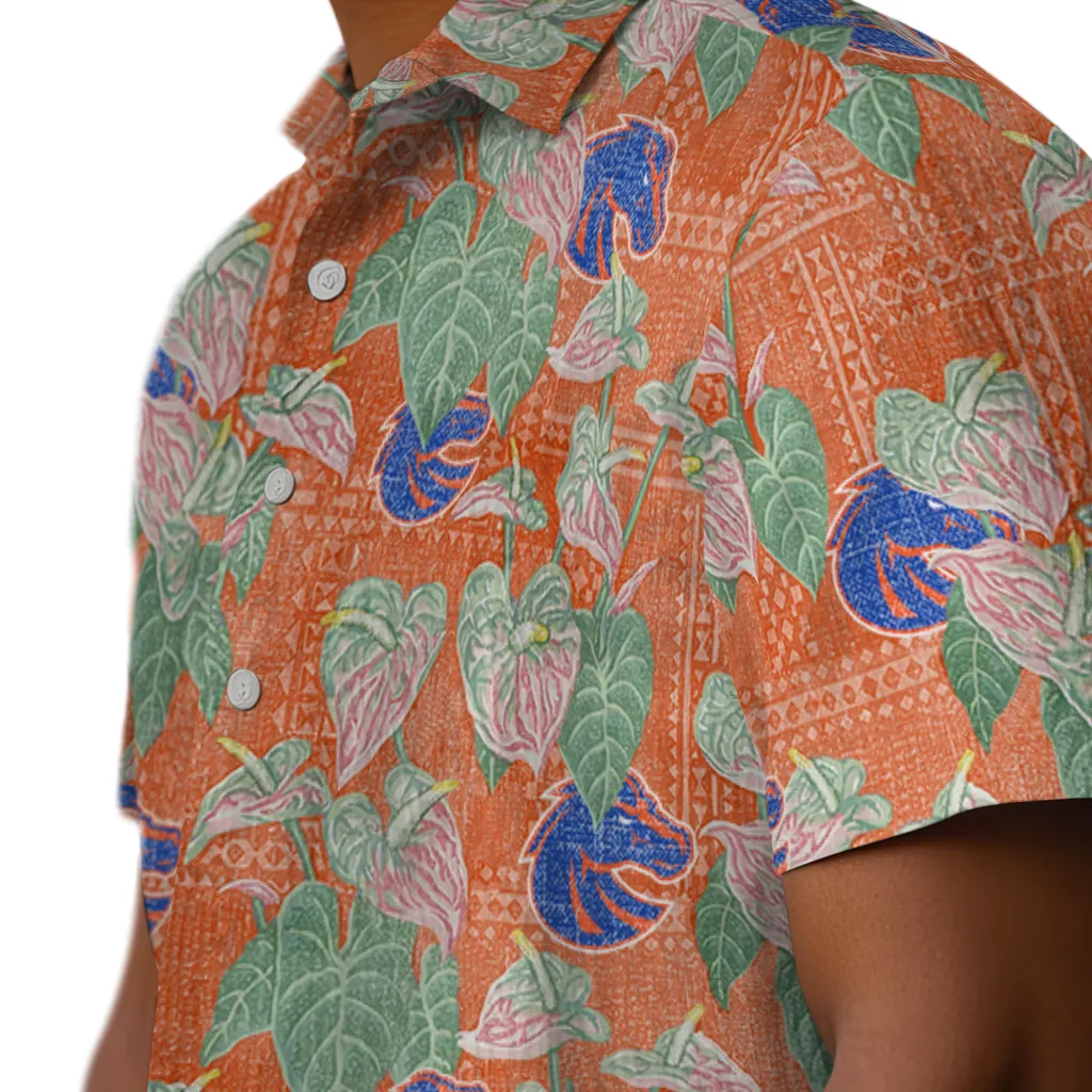 Boise State Broncos Hawaiian Shirt - Anthurium Overlay boise state broncos anthurium overlay orange hawaiian shirts trendy