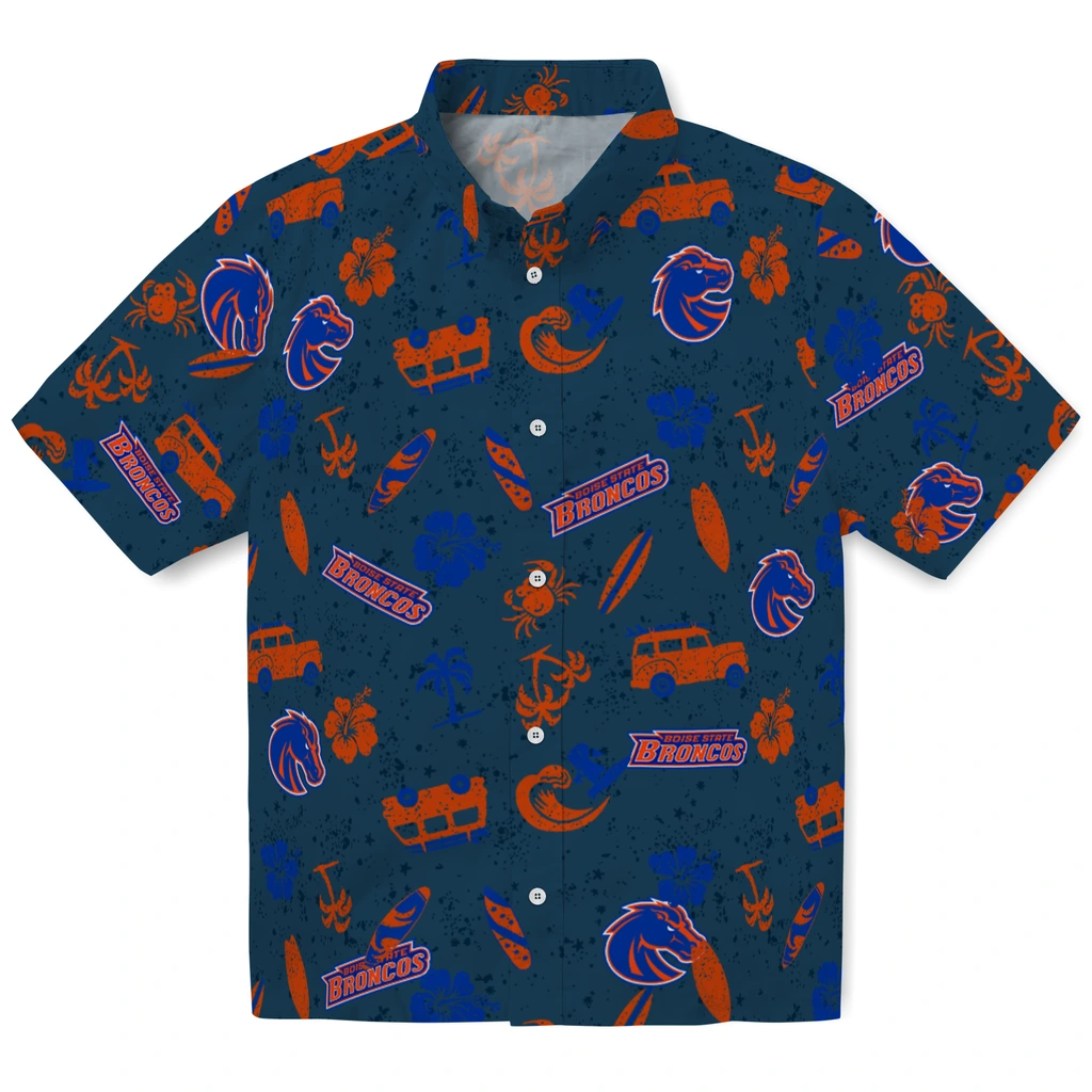 Boise State Broncos Hawaiian Shirt - Beach Vibe boise state broncos beach vibe navy hawaiian shirts best selling