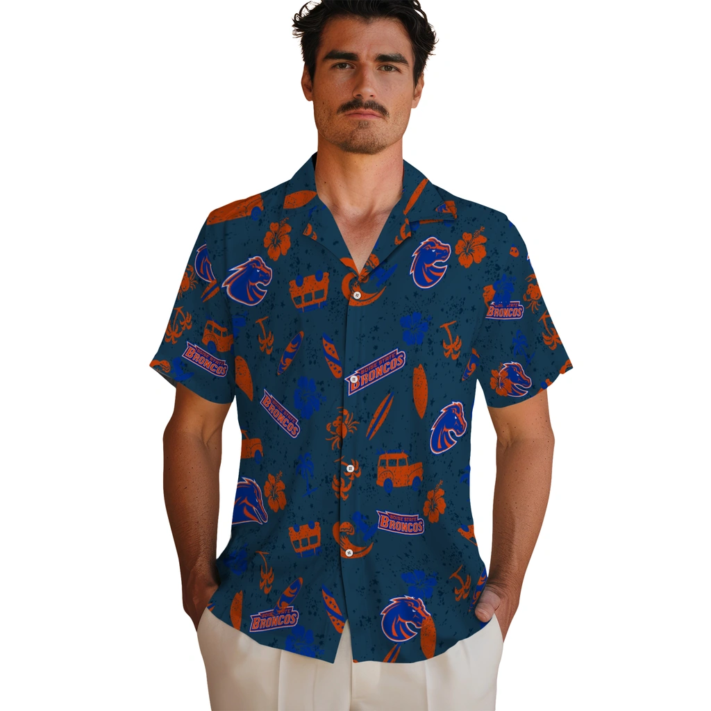 Boise State Broncos Hawaiian Shirt - Beach Vibe boise state broncos beach vibe navy hawaiian shirts fashion forward