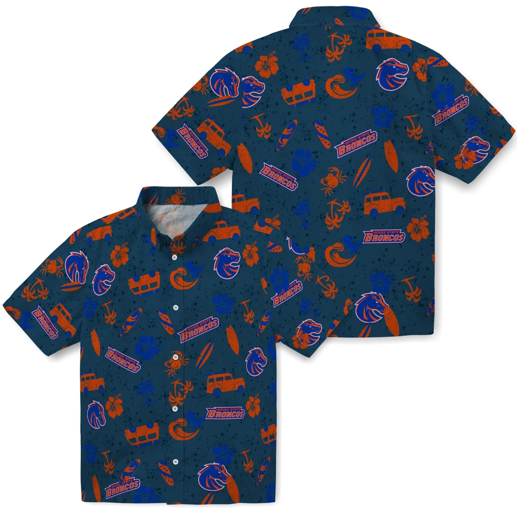 Boise State Broncos Hawaiian Shirt - Beach Vibe boise state broncos beach vibe navy hawaiian shirts high quality