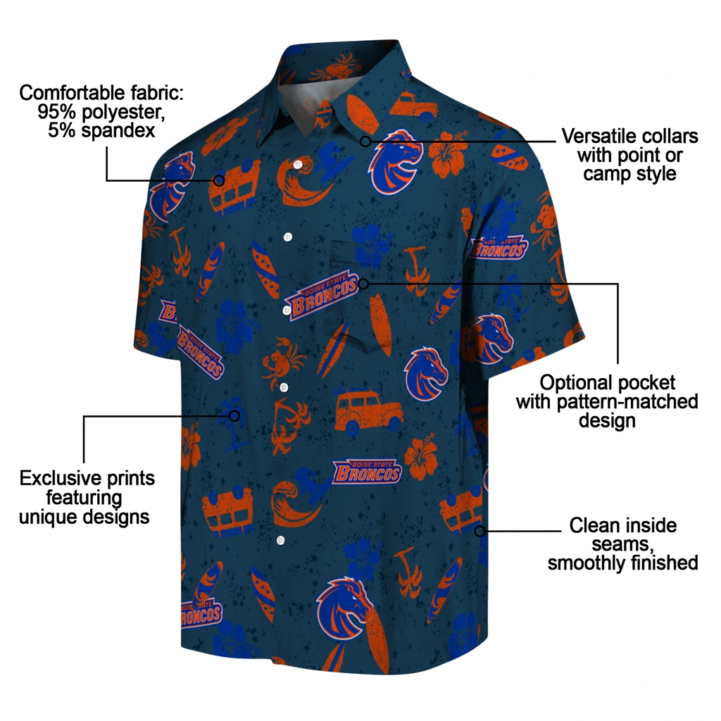 Boise State Broncos Hawaiian Shirt - Beach Vibe boise state broncos beach vibe navy hawaiian shirts new arrival