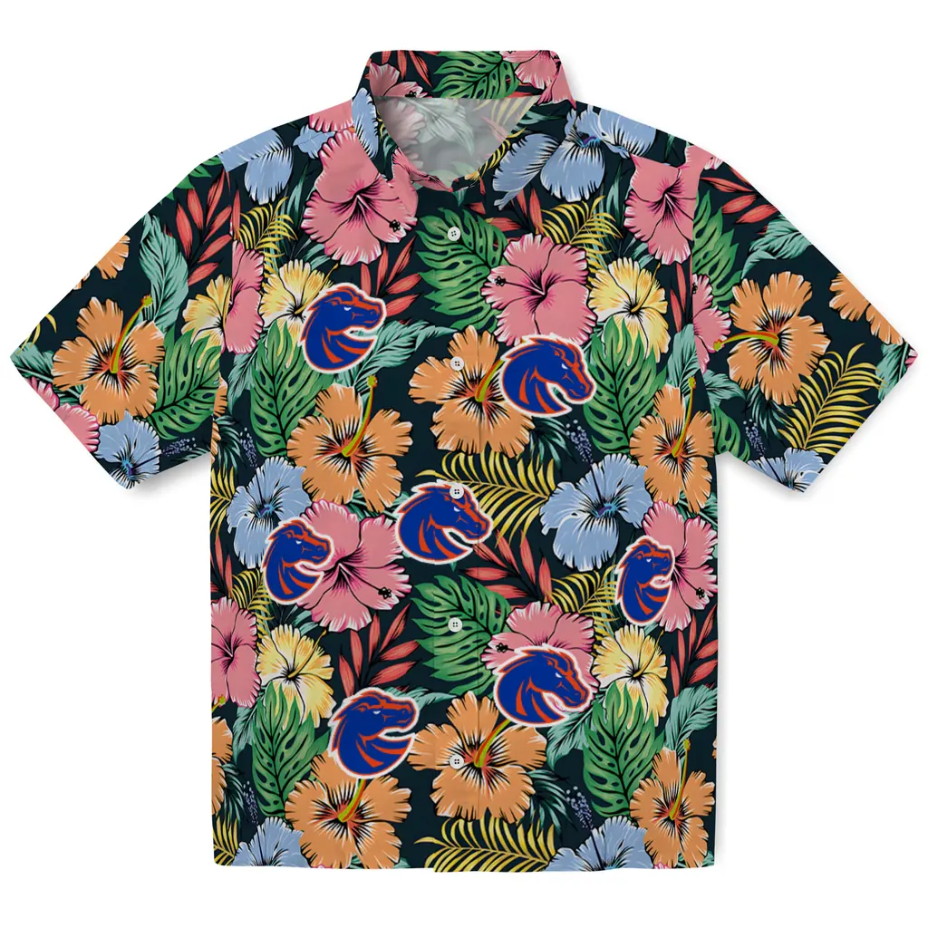 Boise State Broncos Hawaiian Shirt - Brilliant Hibiscus Garden boise state broncos brilliant hibiscus garden hawaiian shirts best selling