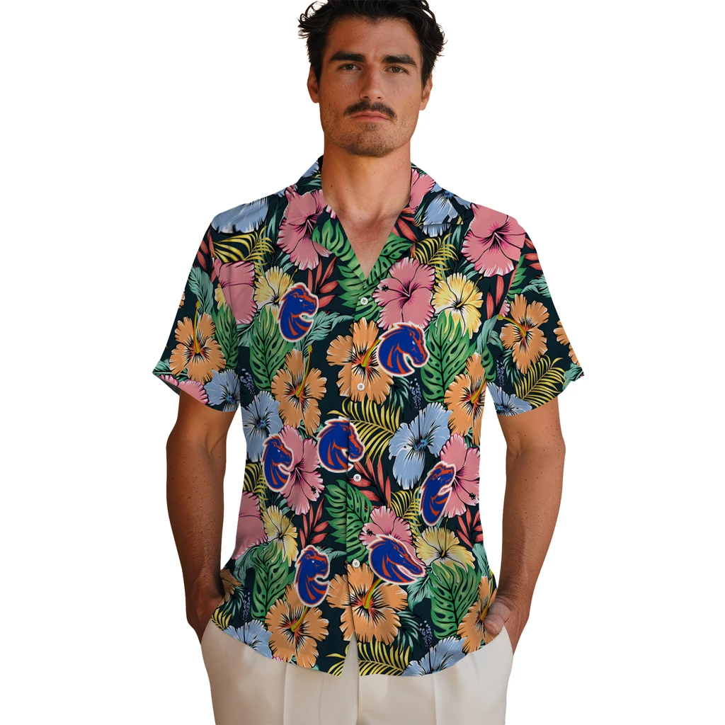 Boise State Broncos Hawaiian Shirt - Brilliant Hibiscus Garden boise state broncos brilliant hibiscus garden hawaiian shirts fashion forward