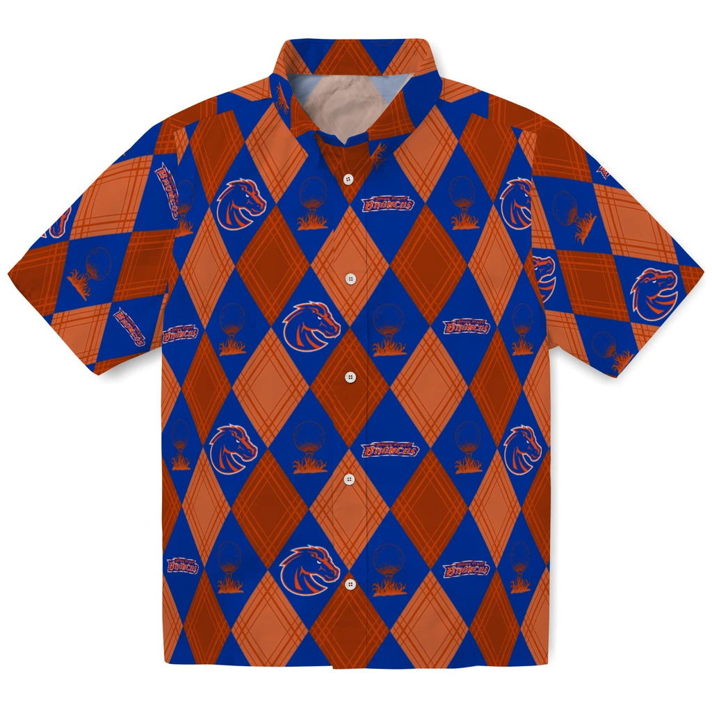 Boise State Broncos Hawaiian Shirt - Golfing Plaid boise state broncos balloon plaid orange hawaiian shirts best selling