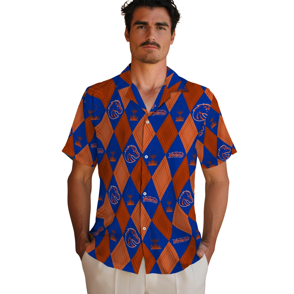 Boise State Broncos Hawaiian Shirt - Golfing Plaid boise state broncos balloon plaid orange hawaiian shirts fashion forward