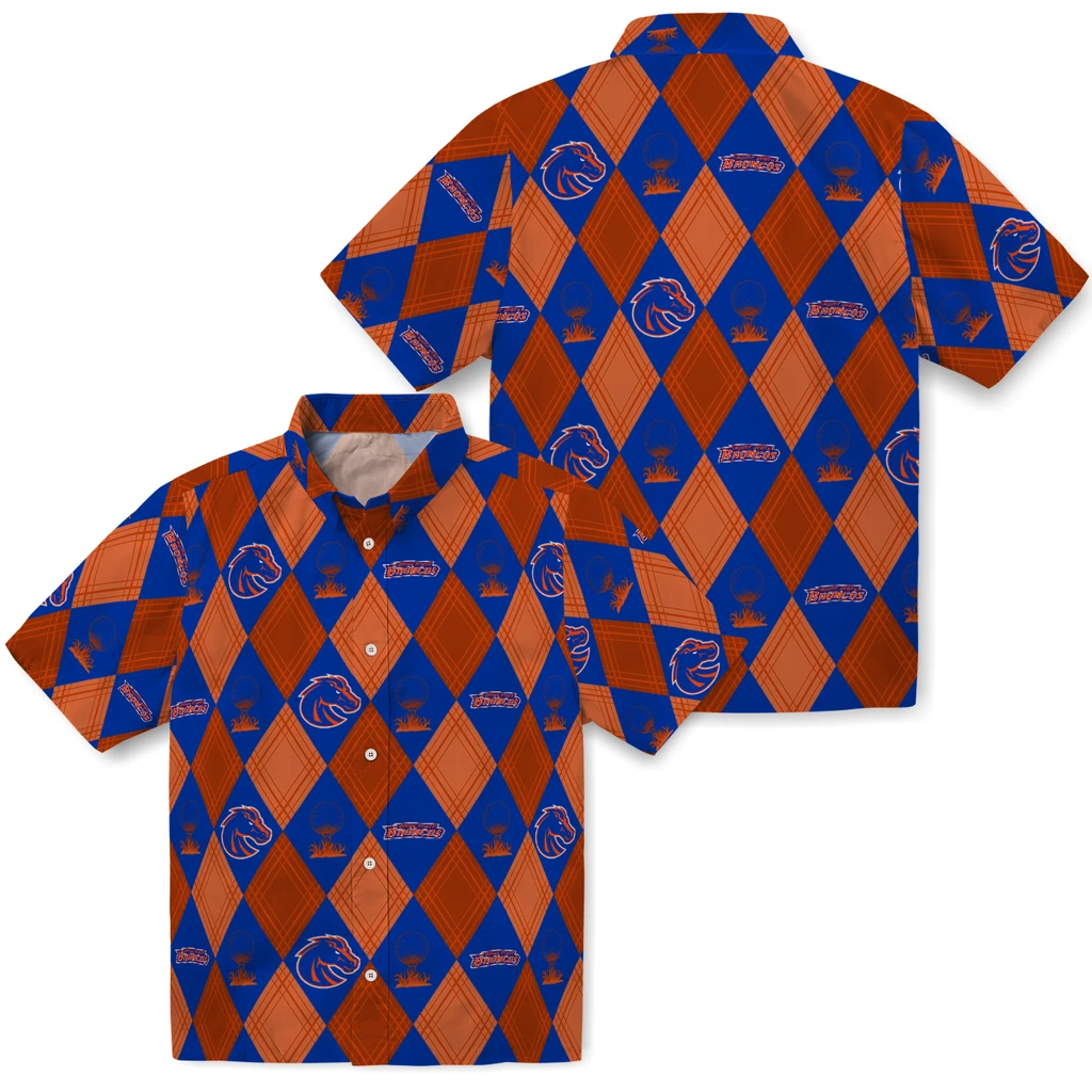 Boise State Broncos Hawaiian Shirt - Golfing Plaid boise state broncos balloon plaid orange hawaiian shirts high quality