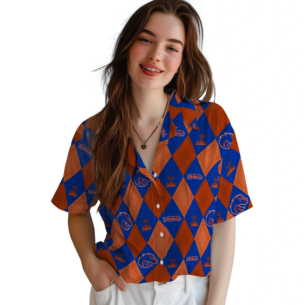 Boise State Broncos Hawaiian Shirt - Golfing Plaid boise state broncos balloon plaid orange hawaiian shirts latest model