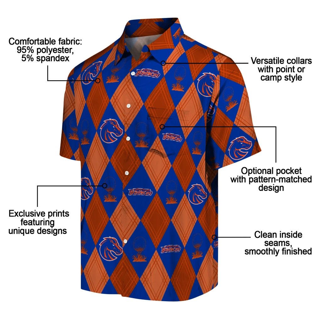 Boise State Broncos Hawaiian Shirt - Golfing Plaid boise state broncos balloon plaid orange hawaiian shirts new arrival