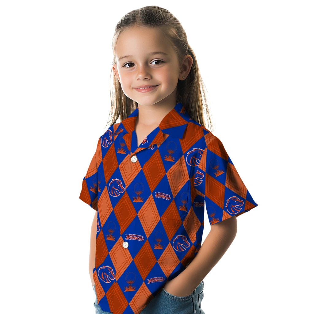 Boise State Broncos Hawaiian Shirt - Golfing Plaid boise state broncos balloon plaid orange hawaiian shirts premium grade