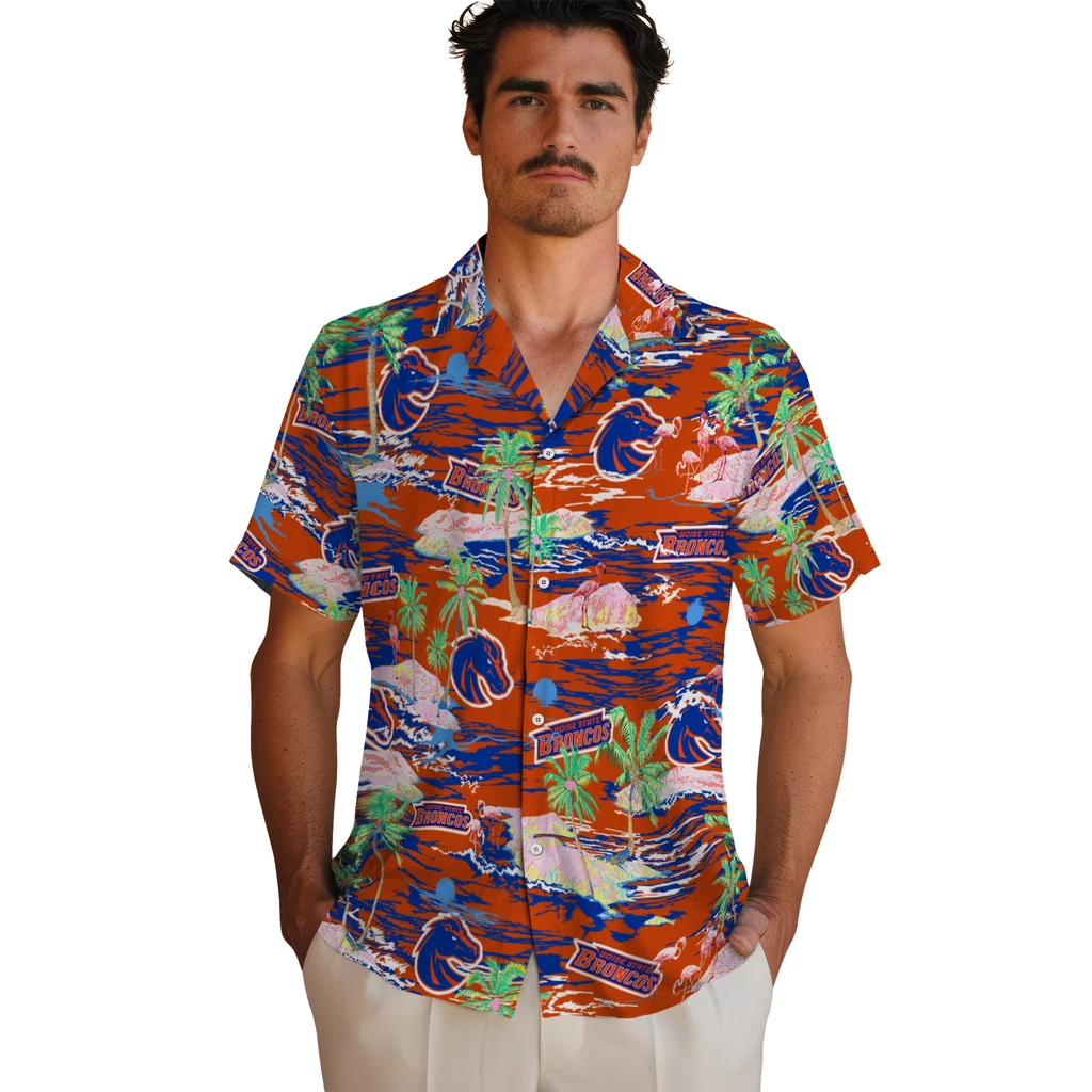 Boise State Broncos Hawaiian Shirt - Hawaii Island boise state broncos flamingo retreat orange hawaiian shirts fashion forward