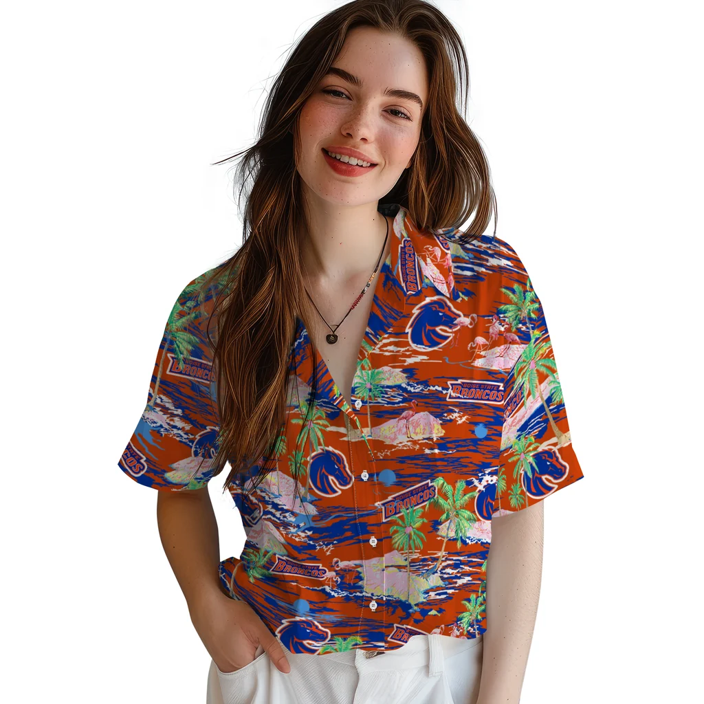 Boise State Broncos Hawaiian Shirt - Hawaii Island boise state broncos flamingo retreat orange hawaiian shirts latest model
