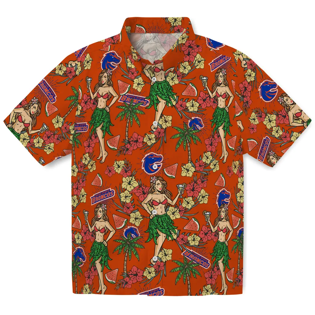 Boise State Broncos Hawaiian Shirt - Hawaiian Girls Design boise state broncos hawaiian girls design orange hawaiian shirts best selling