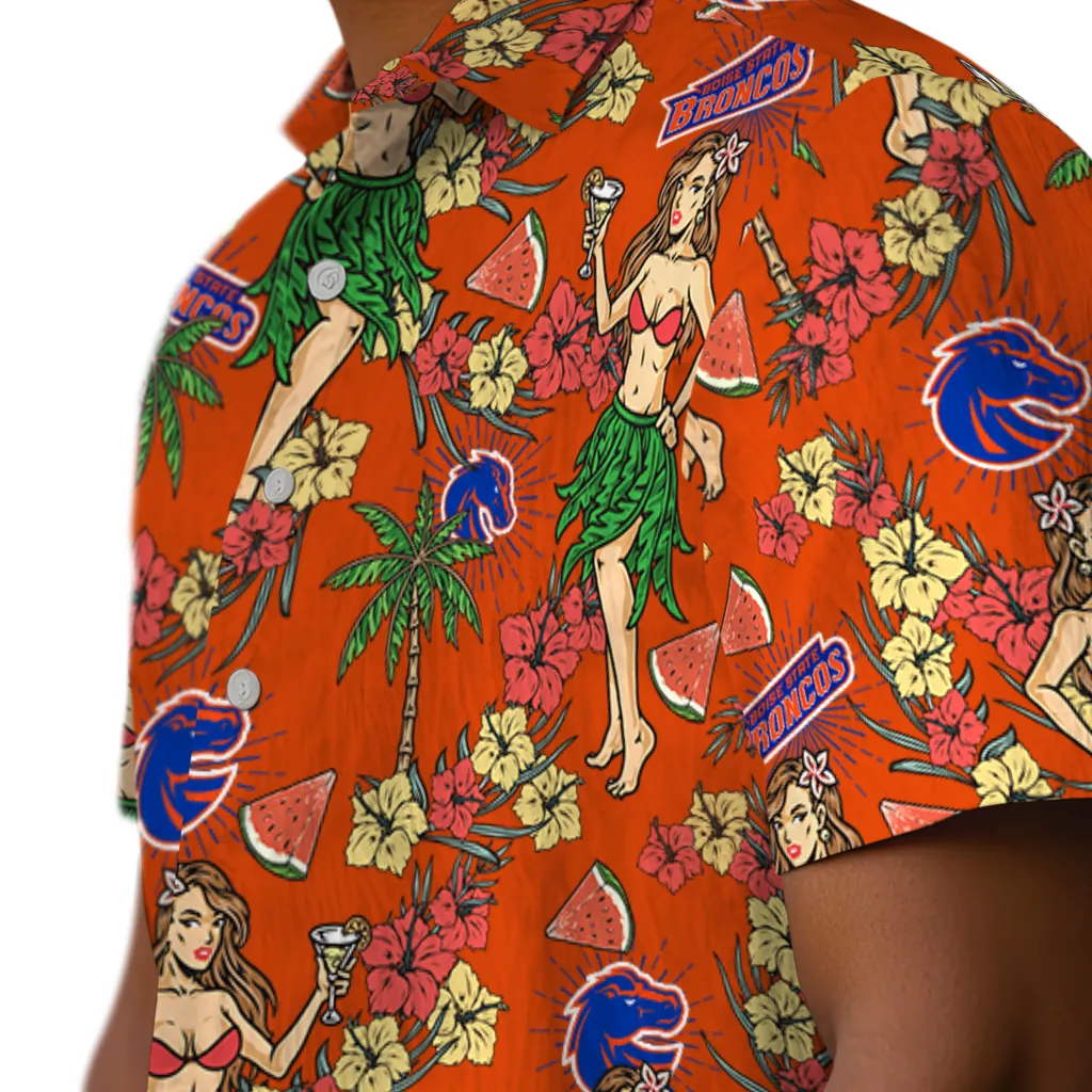 Boise State Broncos Hawaiian Shirt - Hawaiian Girls Design boise state broncos hawaiian girls design orange hawaiian shirts trendy