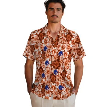 boise state broncos hibiscus blooms orange hawaiian shirts fashion forward