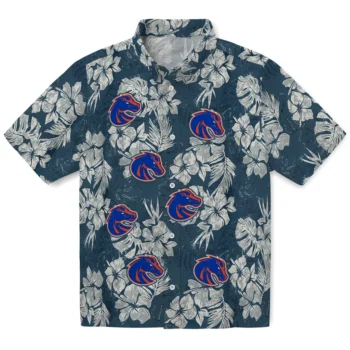 boise state broncos hibiscus flowers navy blue hawaiian shirts best selling