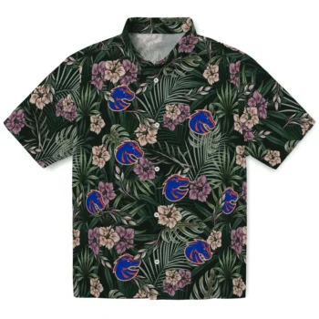 boise state broncos hibiscus leaves pattern green hawaiian shirts best selling